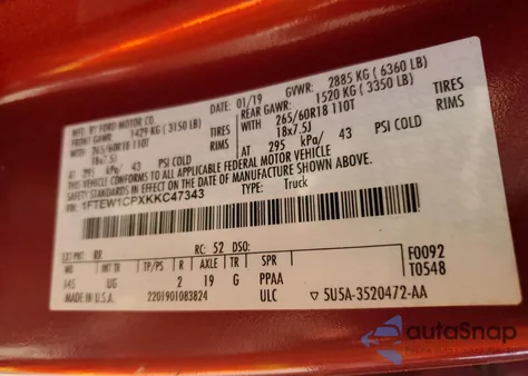 2019 Ford F150 Supercrew from USA, damaged, VIN 1FTEW1CPXKKC47343